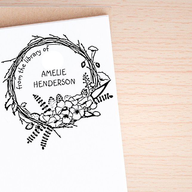 Tampons Encreurs Serre Florale Rustique Nom personnalisé Bibliothèq (Créateur téléchargé)