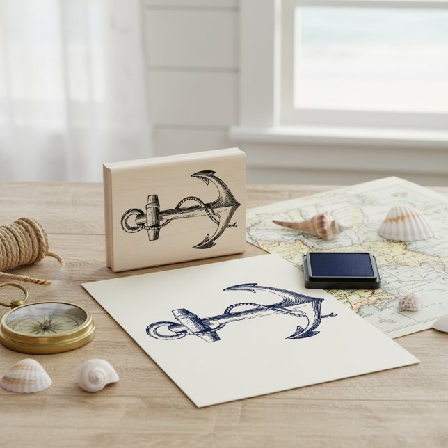 Tampons Encreurs Silhouette classique de corde d'Ancre nautique (Classic Nautical Anchor Rope Silhouette Rubber Stamp)