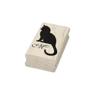Tampons Encreurs Silhouette et monogramme de chaton - Timbre en cao