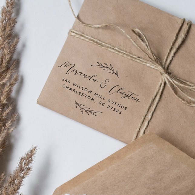 Tampons Encreurs Simple Feuille Moderne Script Mariage Couple Adres (Rubber Stamp Mock-up)