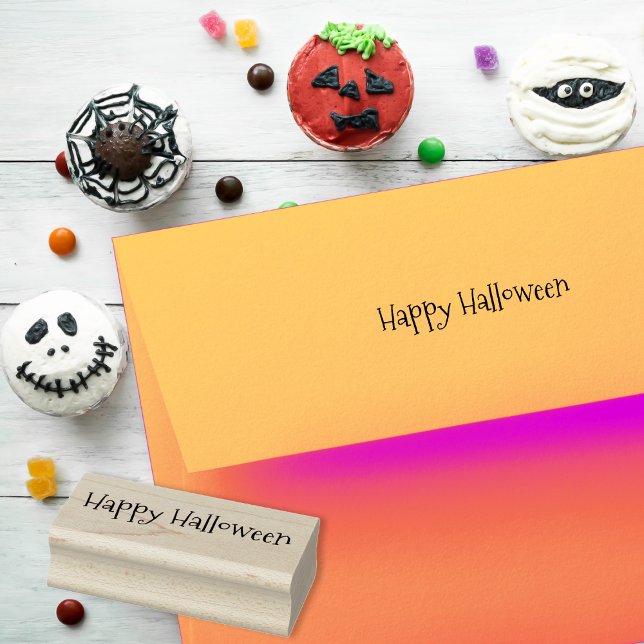 Tampons Encreurs Simple Halloween simple et heureux script de plais (Custom Simple Happy Halloween Greetings Fun Script Rubber Stamp)
