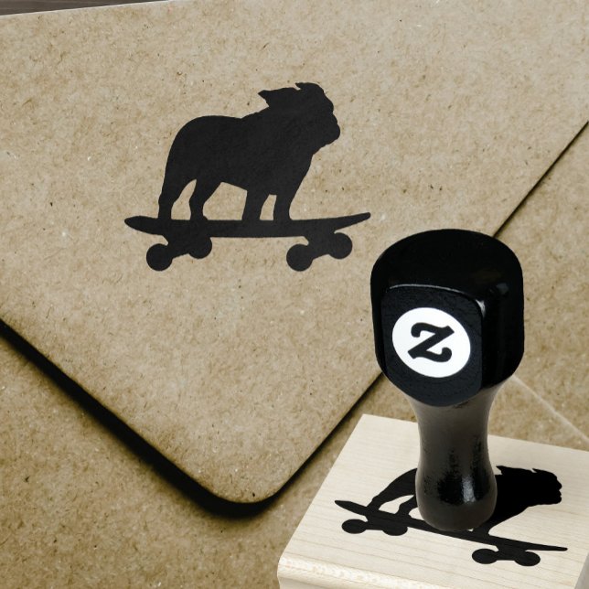 Tampons Encreurs Skateboard Bulldog Silhouette | Chien Cool (Créateur téléchargé)