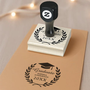 Tampons Encreurs Sleek Laurel Wreath Graduation Nom et Emblème de c