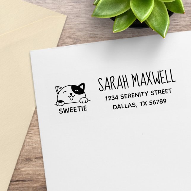 Tampons Encreurs Smiling Calico Cat Nom de l'animal Adresse (Créateur téléchargé)