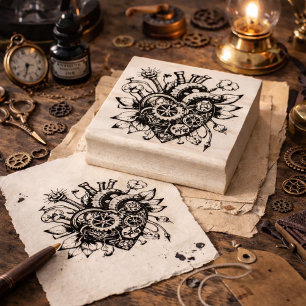 Tampons Encreurs Timbre Coeur Steampunk - Gear Vintage et Horlogeri