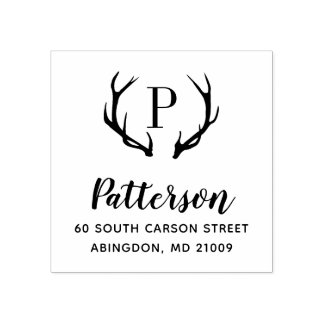 Tampons Encreurs Timbre d'adresse de monogramme rustique Antler