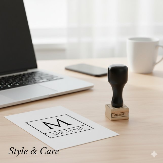 Tampons Encreurs Timbre d'art en bois avec votre nom et initiale (Wood Art Stamp Featuring Your Name and Initial)