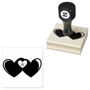 Tampons Encreurs Timbre d'art en bois du monogramme du coeur
