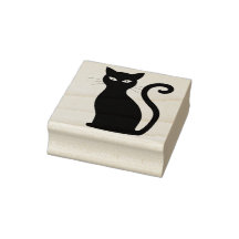 Timbre d'art pour chat noir assis