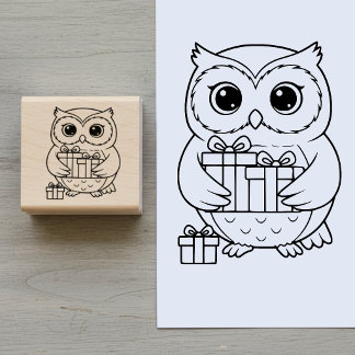 Tampons Encreurs Timbre en bois de chouette mignonne avec cadeaux