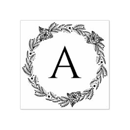 Tampons Encreurs Timbre en caoutchouc monogramme floral arrondi per