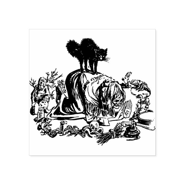 Tampons Encreurs Timbre en caoutchouc pour sorcière et chat noir Ha (Impression)