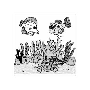 Tampons Encreurs Tortue de mer, poisson et fond marin océanique cor