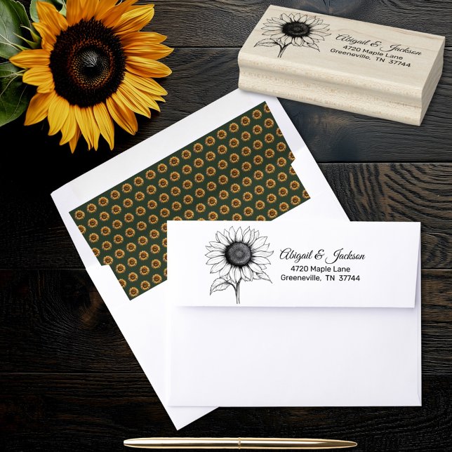 Tampons Encreurs Tournesol Mariage Forêt vert et or RSVP (Créateur téléchargé)