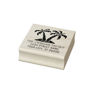 Tampons Encreurs Tropical Palm Trees Seashore Beach Nom Adresse