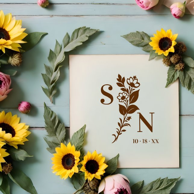 Tampons Encreurs User Lavish Romantic Flower Deluxe Wedding Initial (Lavish Romantic Flowers Deluxe Wedding Initials Rubber Stamp. )