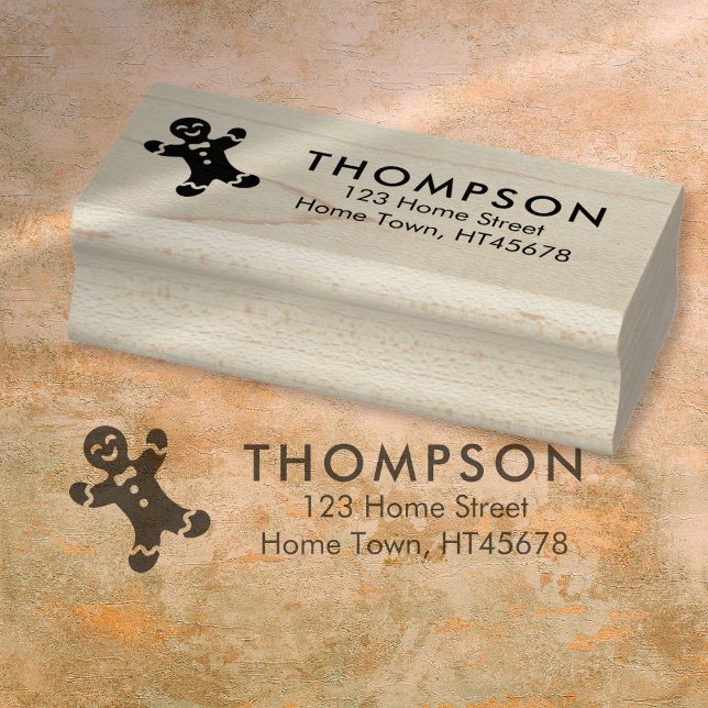 Tampons Encreurs Vacances en pain d'épice homme Adresse de retour (Christmas Holiday Gingerbread Man Return Address Rubber Stamp)