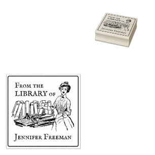 Tampons Encreurs Vintage dame victorienne avec livres Ex Libris