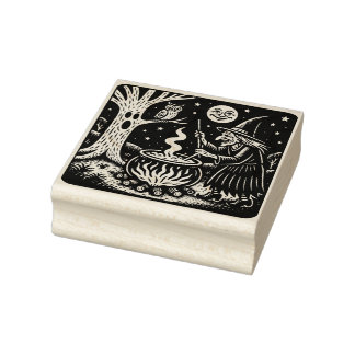 Tampons Encreurs Vintage Halloween Witch and Cauldrom Rubber Stamp