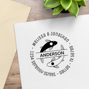 Tampons Encreurs Yin-Yang Poisson Couple Famille Adresse ronde