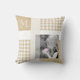Tan Add your Foto Gingham Modern Brown Monogram Kissen