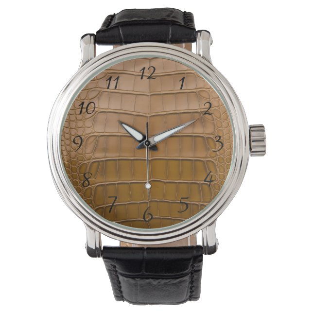 Tan Alligator Muster Armbanduhr (Vorderseite)