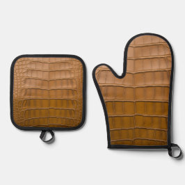 Tan Alligator Pattern-Wohngestaltung Ofenhandschuh & Topflappen-Set