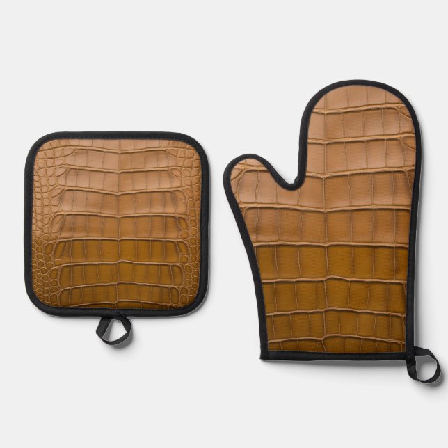 Tan Alligator Pattern-Wohngestaltung Ofenhandschuh & Topflappen-Set (Vorderseite)