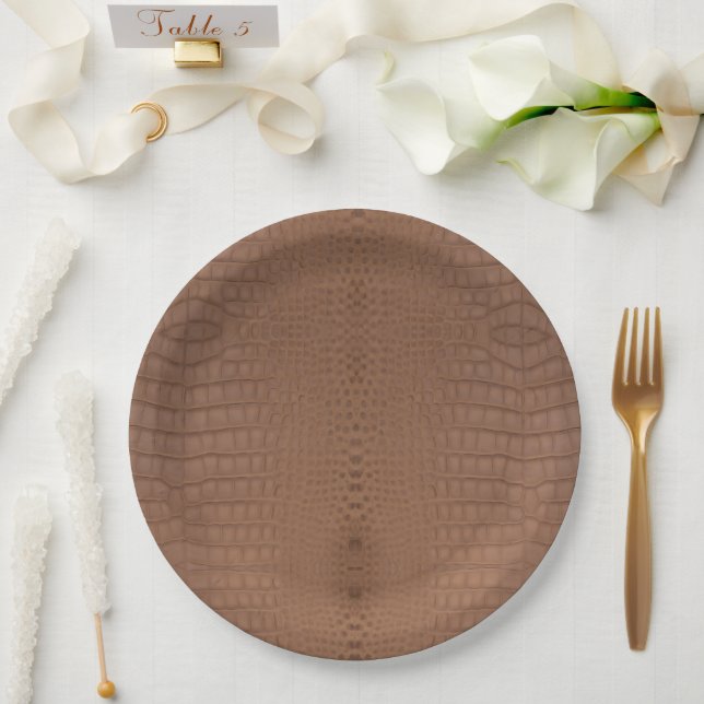 Tan Alligator Textur Print Pappteller (Hochzeit)