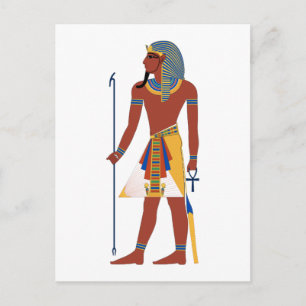 Tan Ancient Egyptian Man in Headdress Holding Ankh Postkarte
