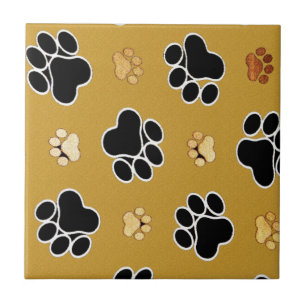 Tan and black paw print on gold background #4 fliese