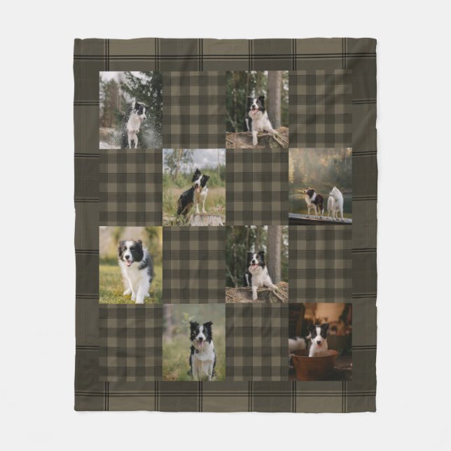Tan and Brown Plaid 8 Photo Collage Fleecedecke (Vorderseite)