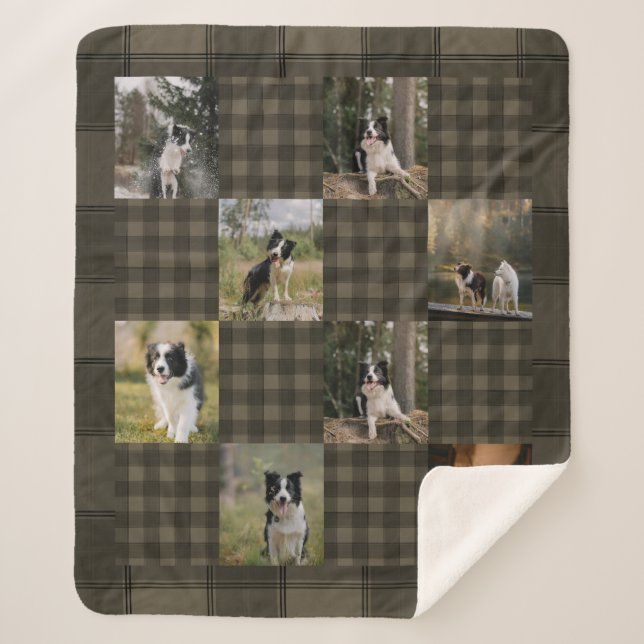 Tan and Brown Plaid 8 Photo Collage Sherpadecke (Vorderseite)