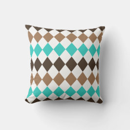Tan, Aquamarin und Brown Diamond Harlequin Kissen