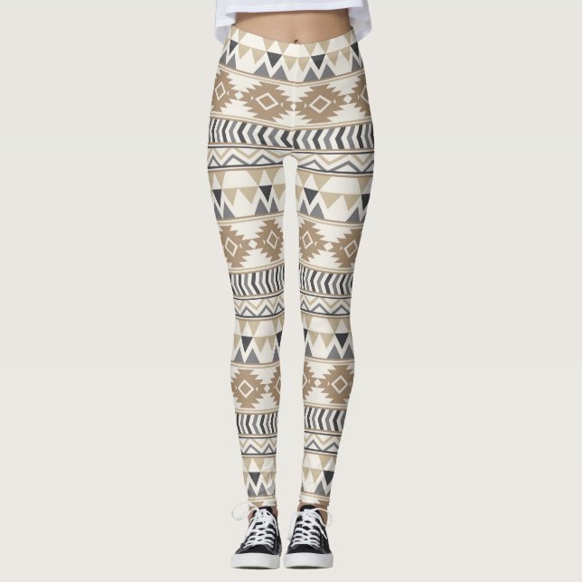 Tan Aztec Frauen Leggings (Vorderseite)