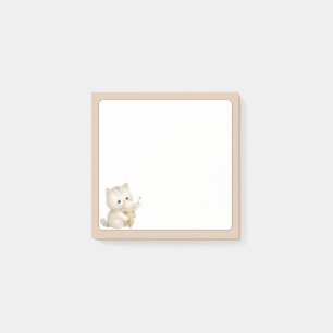Tan Background Niedliche Katze mit Eiscreme Post-it Klebezettel