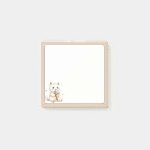 Tan Background Niedliche Katze mit Eiscremekone Post-it Klebezettel
