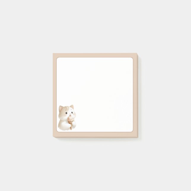 Tan Background Niedliche Katze mit Eiscremekone Post-it Klebezettel (Vorderseite)