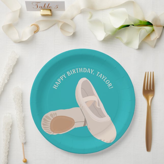 Tan Ballet Shoes auf Aquamarinem Personalisiertem  Pappteller (Hochzeit)