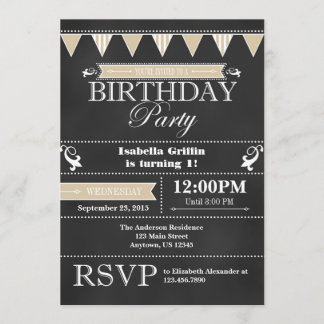 Tan Beige Black Chalkboard Geburtstagseinladung Einladung