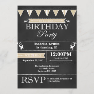 Tan Beige Black Chalkboard Invitation d'anniversai