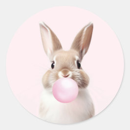 Tan Beige Bunny Blows Pink Bubble Gum Runder Aufkleber