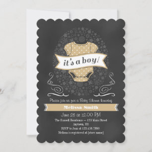 Tan Beige Chalkboard Boy Baby shower Invitation