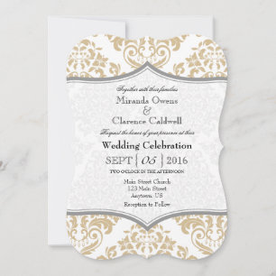 Tan Beige Gray Damask Bracket Wedite Einladung