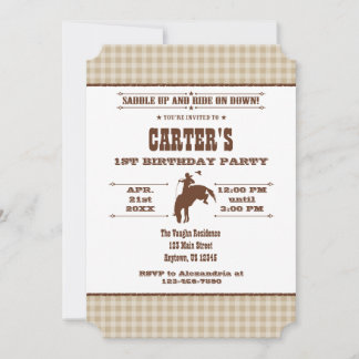 Tan Beige Kariert Cowboy Rodeo Einladung zum Gebur