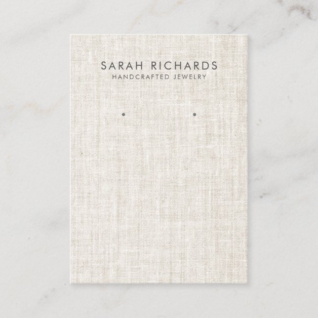 Tan Beige Linen Print Elegante Ohrring Display Visitenkarte (Vorderseite)