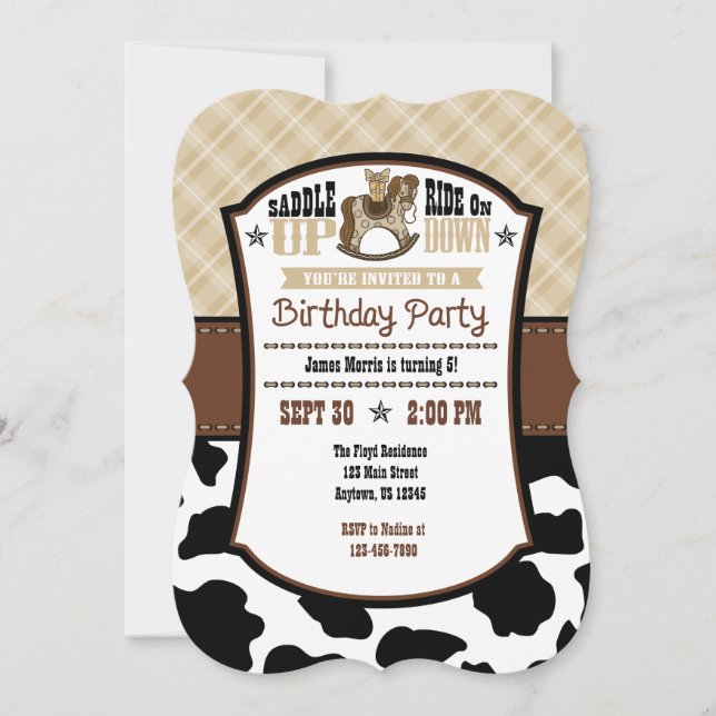 Tan Beige Plaid Cowhide Cowboy Invitation d'annive (Devant)