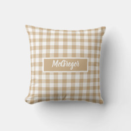 Tan Beige Plaid Gingham Personalized Kissen