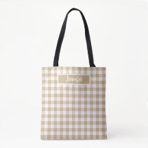 Tan Beige Plaid Gingham Personalized