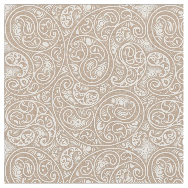 Tan Beige und Weiß Paisley Bote Muster Stoff (Nahaufnahme)